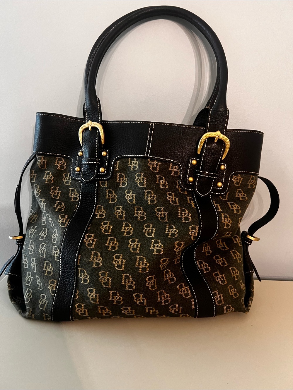 Dooney & Burke Dark Brown & Olive Canvas Satchel